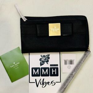 Kate Spade Black Pebble Leather w/ Bow Wallet NWT